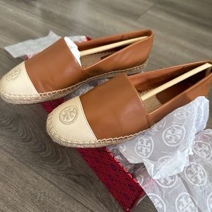Tory Burch (86327) Leather Ambra Dulce De Leche Color Block Espadrille Shoes